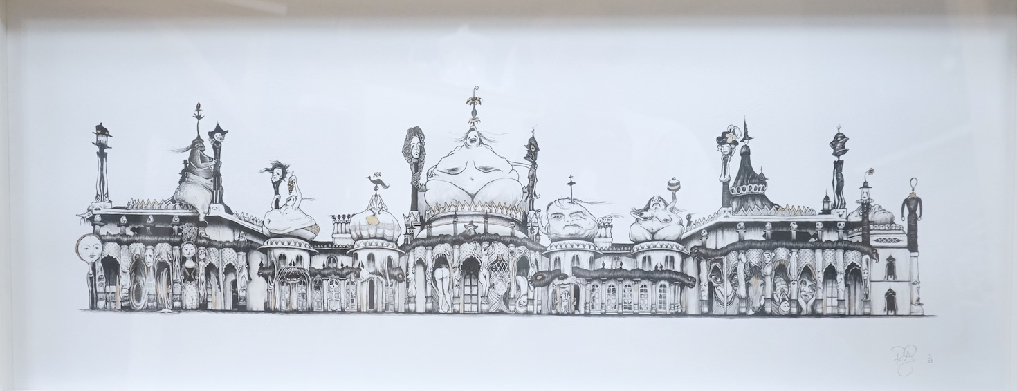 Richard Berner (contemporary), gicleé print, Surreal view of Brighton pavilion, signed in pencil, limited edition 1/25, 29 x 75cm